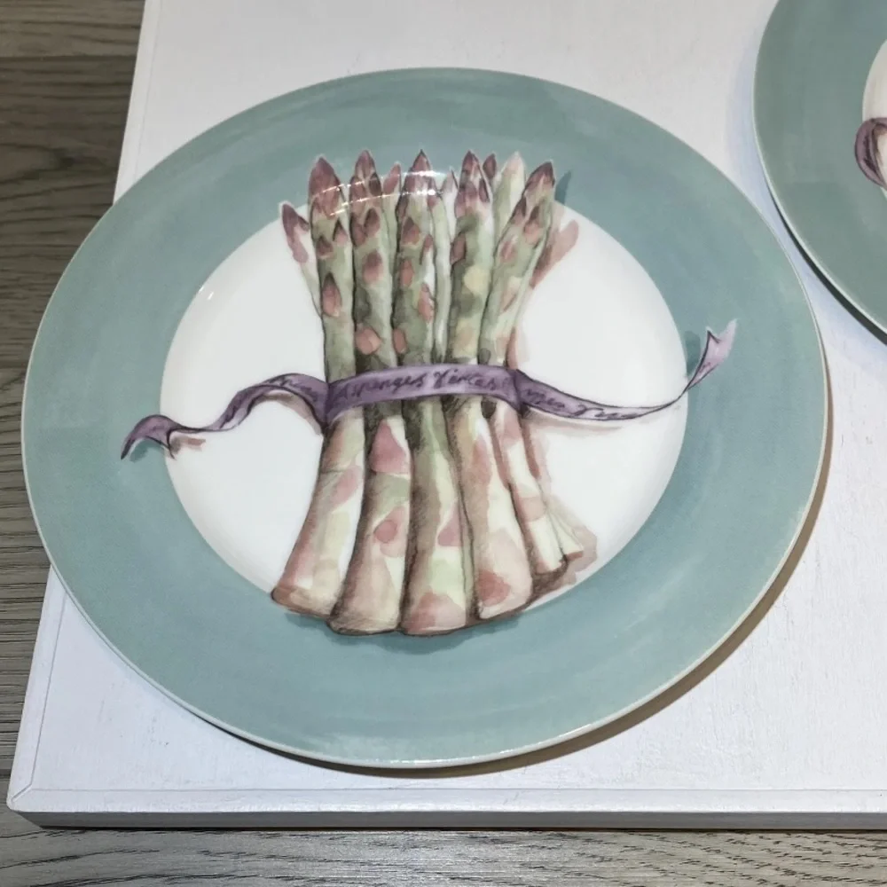 Williams Sonoma Asparagus Bunches 8.25” Two (2) Set Salad Dessert Plates, Japan